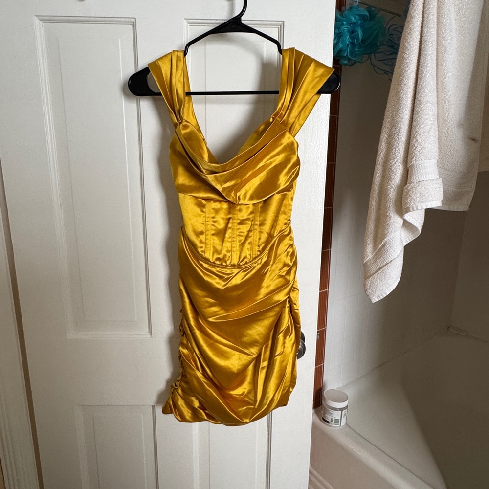 For Love And Lemons Gold Ruched Mini Dress